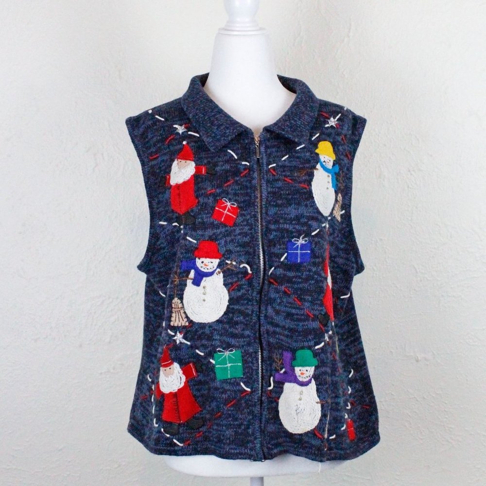 Designers Originals vintage 90s blue knit Christmas holiday sweater vest size L